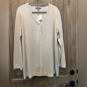 #760. Ulla Popken Long Sleeve Shimmer Beige Cardigan. Size 16/18.